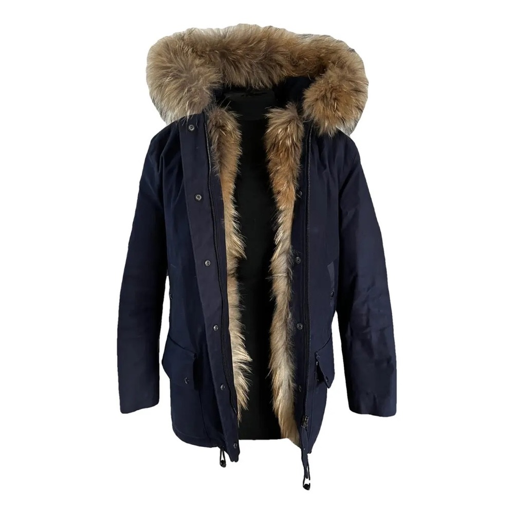 Sandro Paris Miranda Parka in navy, sz 1 (36/XS/S), fleece lined. Detachable fur